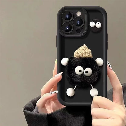For iPhone 15 Pro Max Case 3D Fluffy Briquette Doll TPU Phone Cover