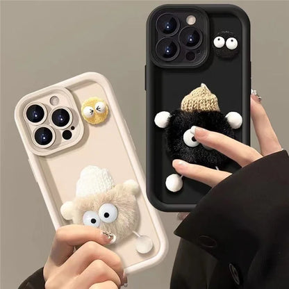 For iPhone 15 Pro Max Case 3D Fluffy Briquette Doll TPU Phone Cover