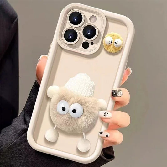 For iPhone 15 Pro Case 3D Fluffy Briquette Doll TPU Phone Cover