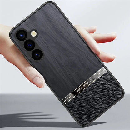 For Samsung Galaxy A16 5G Case Wood Texture Leather Coated TPU Phone Protective Cover