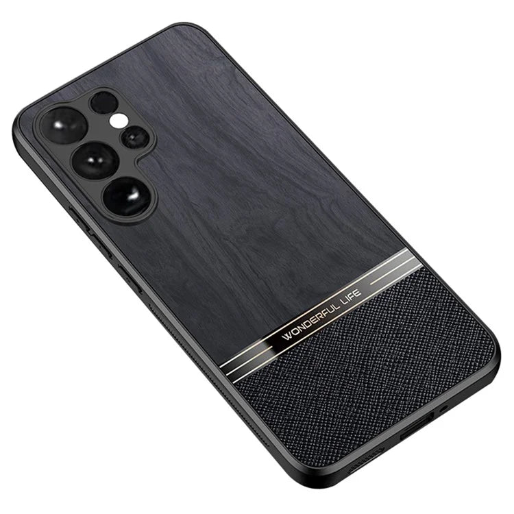 For Samsung Galaxy S24 Ultra Case Wood Texture Leather Coated TPU Phone Protective Cover