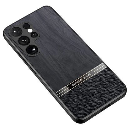 For Samsung Galaxy S24 Ultra Case Wood Texture Leather Coated TPU Phone Protective Cover