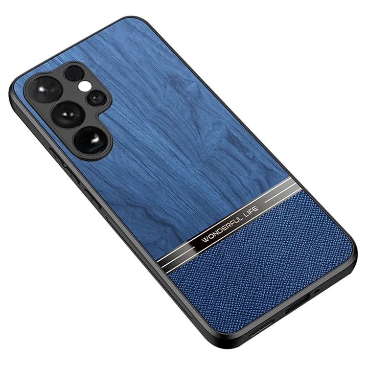 For Samsung Galaxy S24 Ultra Case Wood Texture Leather Coated TPU Phone Protective Cover