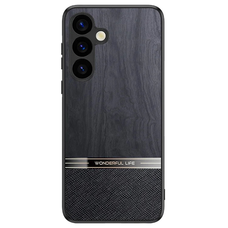 For Samsung Galaxy A25 5G (Global) (161.0 x 76.5 x 8.3mm) Case Wood Texture Leather Coated TPU Phone Protective Cover