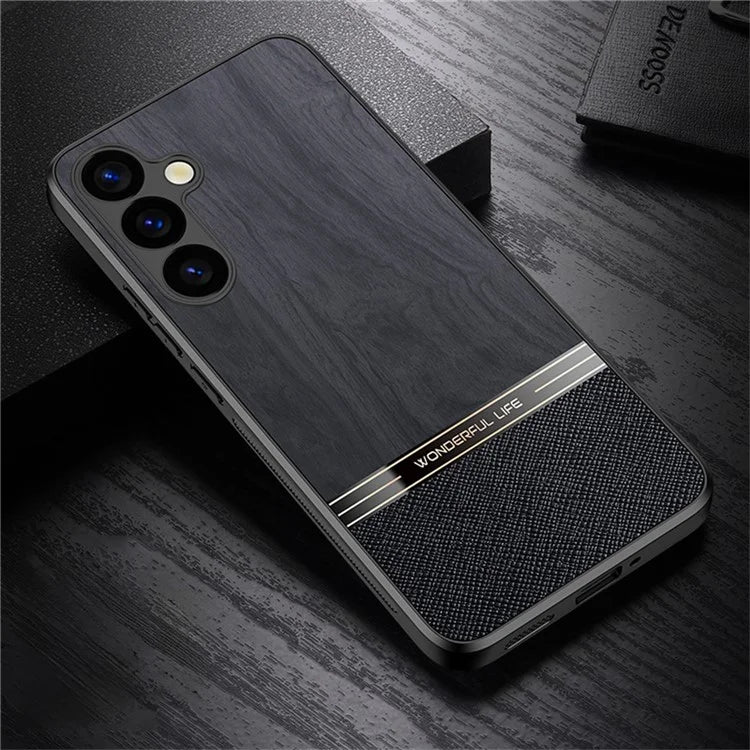 For Samsung Galaxy A25 5G (Global) (161.0 x 76.5 x 8.3mm) Case Wood Texture Leather Coated TPU Phone Protective Cover