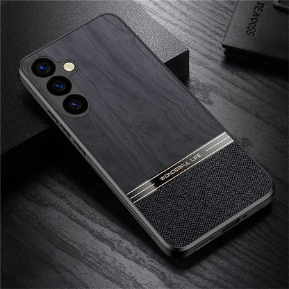 For Samsung Galaxy A25 5G (Global) (161.0 x 76.5 x 8.3mm) Case Wood Texture Leather Coated TPU Phone Protective Cover
