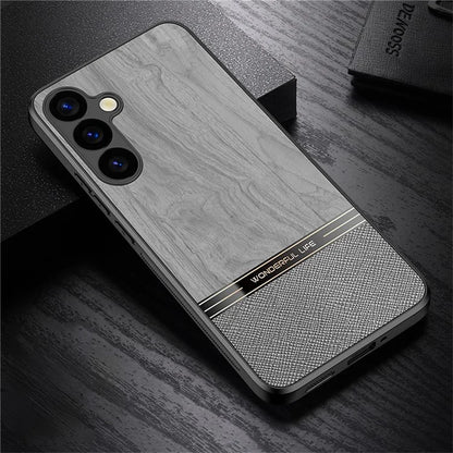 For Samsung Galaxy A25 5G (Global) (161.0 x 76.5 x 8.3mm) Case Wood Texture Leather Coated TPU Phone Protective Cover