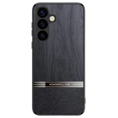 For Samsung Galaxy S24+ Case Wood Texture Leather Coated TPU Phone Protective Cover