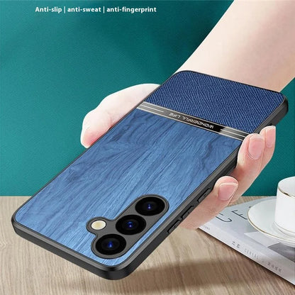 For Samsung Galaxy S24+ Case Wood Texture Leather Coated TPU Phone Protective Cover
