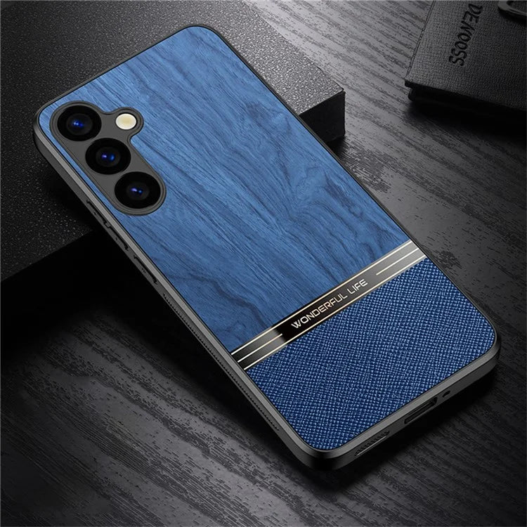 For Samsung Galaxy S24+ Case Wood Texture Leather Coated TPU Phone Protective Cover
