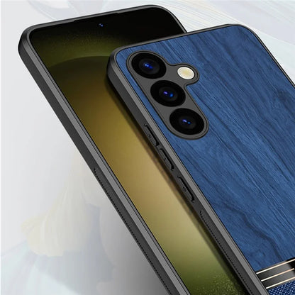 For Samsung Galaxy A55 5G Case Wood Texture Leather Coated TPU Phone Protective Cover