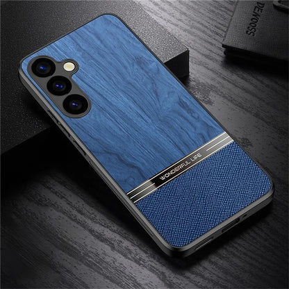 For Samsung Galaxy A55 5G Case Wood Texture Leather Coated TPU Phone Protective Cover
