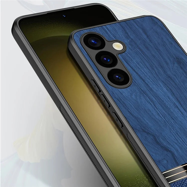 For Samsung Galaxy A54 5G Case Wood Texture Leather Coated TPU Phone Protective Cover