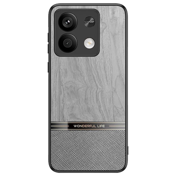 For Xiaomi Redmi Note 13 5G Case Wood Texture Leather Coated TPU Phone Protective Cover