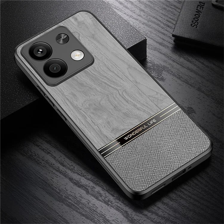 For Xiaomi Redmi Note 13 5G Case Wood Texture Leather Coated TPU Phone Protective Cover