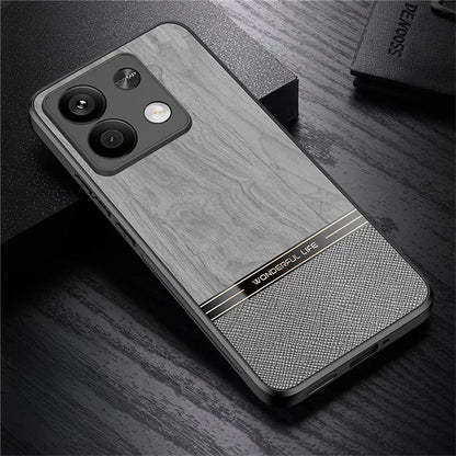 For Xiaomi Redmi Note 13 5G Case Wood Texture Leather Coated TPU Phone Protective Cover