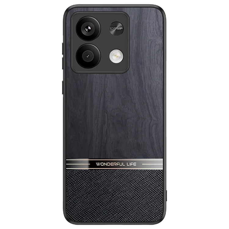 For Xiaomi Redmi Note 13 5G Case Wood Texture Leather Coated TPU Phone Protective Cover