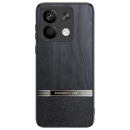 For Xiaomi Redmi Note 13 5G Case Wood Texture Leather Coated TPU Phone Protective Cover