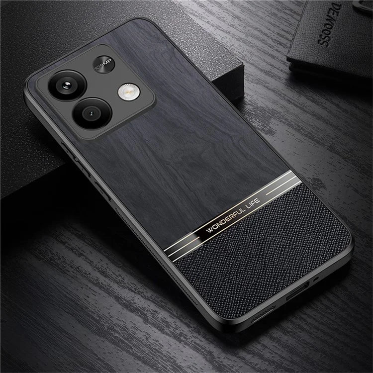 For Xiaomi Redmi Note 13 5G Case Wood Texture Leather Coated TPU Phone Protective Cover