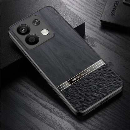 For Xiaomi Redmi Note 13 5G Case Wood Texture Leather Coated TPU Phone Protective Cover
