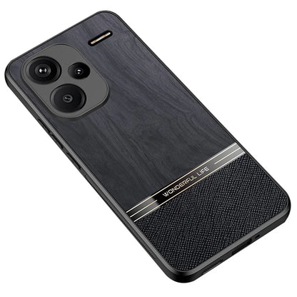 For Xiaomi Redmi Note 13 Pro+ 5G Case Wood Texture Leather Coated TPU Phone Protective Cover