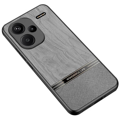For Xiaomi Redmi Note 13 Pro+ 5G Case Wood Texture Leather Coated TPU Phone Protective Cover