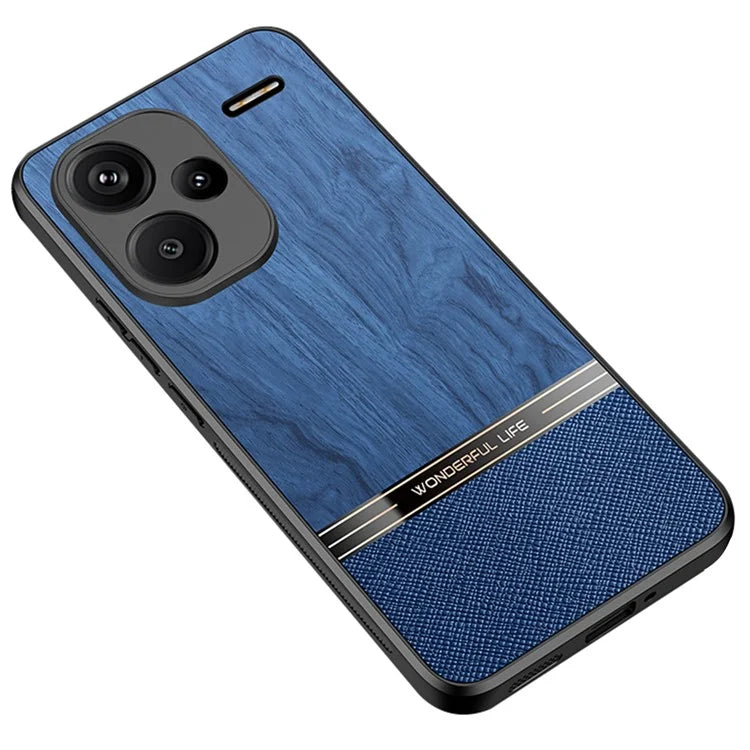 For Xiaomi Redmi Note 13 Pro+ 5G Case Wood Texture Leather Coated TPU Phone Protective Cover