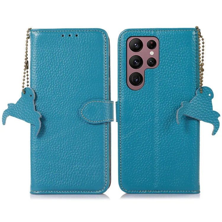 For Samsung Galaxy S25 Ultra Case RFID Blocking Litchi Texture Genuine Cow Leather Phone Cover