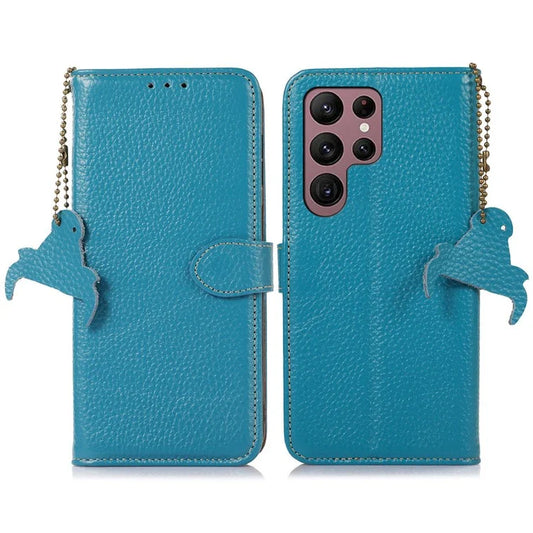 For Samsung Galaxy S25 Ultra Case RFID Blocking Litchi Texture Genuine Cow Leather Phone Cover