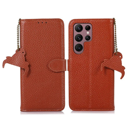 For Samsung Galaxy S25 Ultra Case RFID Blocking Litchi Texture Genuine Cow Leather Phone Cover