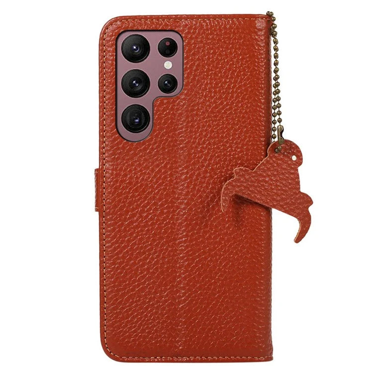 For Samsung Galaxy S25 Ultra Case RFID Blocking Litchi Texture Genuine Cow Leather Phone Cover
