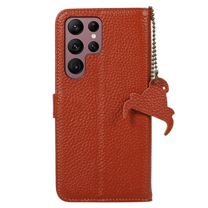For Samsung Galaxy S25 Ultra Case RFID Blocking Litchi Texture Genuine Cow Leather Phone Cover