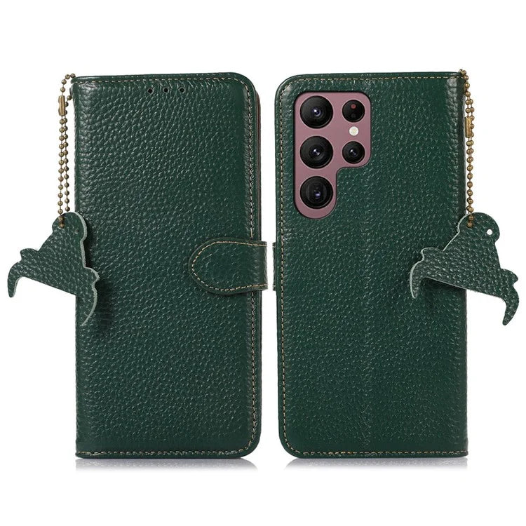 For Samsung Galaxy S25 Ultra Case RFID Blocking Litchi Texture Genuine Cow Leather Phone Cover
