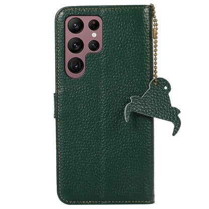 For Samsung Galaxy S25 Ultra Case RFID Blocking Litchi Texture Genuine Cow Leather Phone Cover