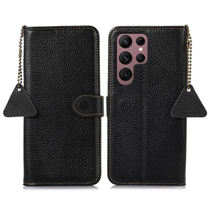 For Samsung Galaxy S25 Ultra Case RFID Blocking Litchi Texture Genuine Cow Leather Phone Cover
