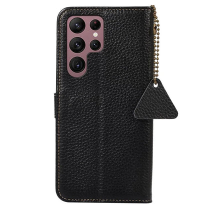 For Samsung Galaxy S25 Ultra Case RFID Blocking Litchi Texture Genuine Cow Leather Phone Cover