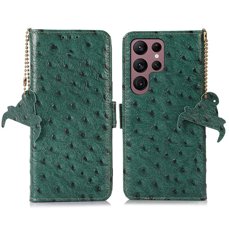 For Samsung Galaxy S25 Ultra Case RFID Blocking Genuine Cow Leather Phone Case Ostrich Texture