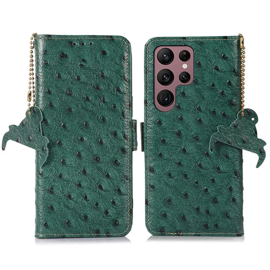 For Samsung Galaxy S25 Ultra Case RFID Blocking Genuine Cow Leather Phone Case Ostrich Texture
