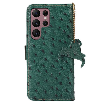 For Samsung Galaxy S25 Ultra Case RFID Blocking Genuine Cow Leather Phone Case Ostrich Texture