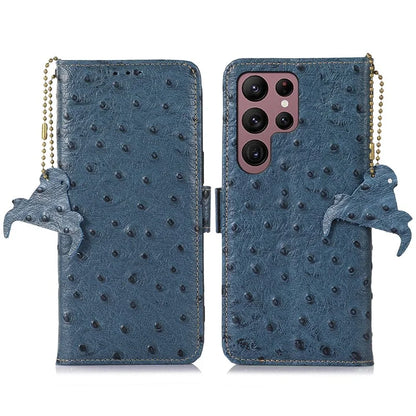 For Samsung Galaxy S25 Ultra Case RFID Blocking Genuine Cow Leather Phone Case Ostrich Texture