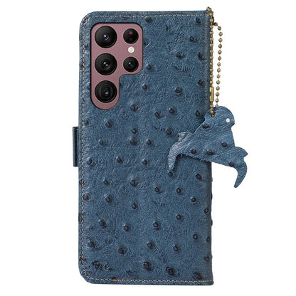For Samsung Galaxy S25 Ultra Case RFID Blocking Genuine Cow Leather Phone Case Ostrich Texture