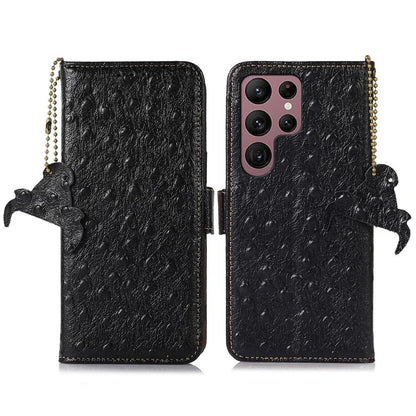For Samsung Galaxy S25 Ultra Case RFID Blocking Genuine Cow Leather Phone Case Ostrich Texture