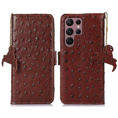 For Samsung Galaxy S25 Ultra Case RFID Blocking Genuine Cow Leather Phone Case Ostrich Texture