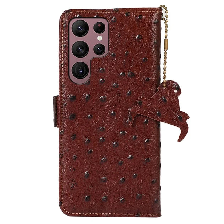 For Samsung Galaxy S25 Ultra Case RFID Blocking Genuine Cow Leather Phone Case Ostrich Texture