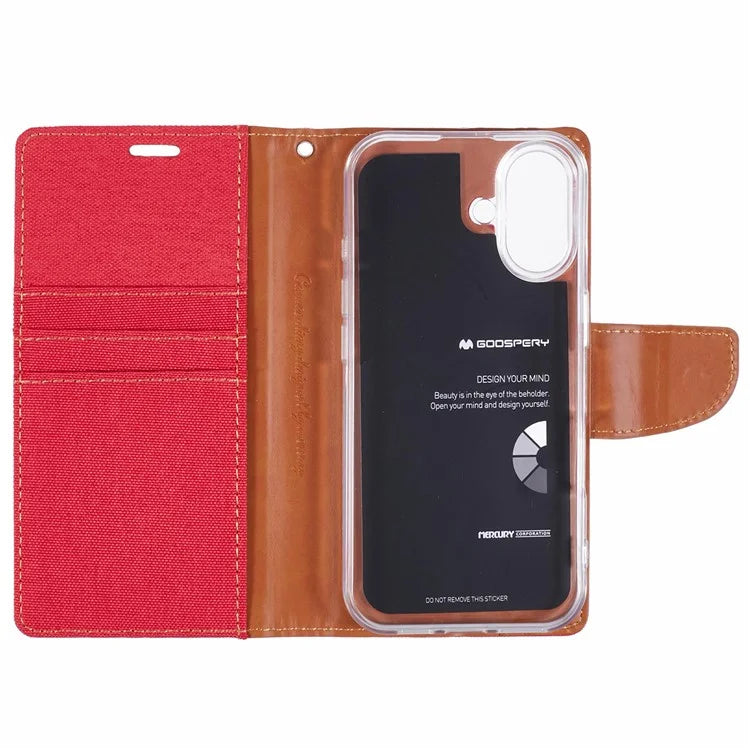 MERCURY GOOSPERY For iPhone 16 Case Canvas Texture Leather Wallet Phone Cover