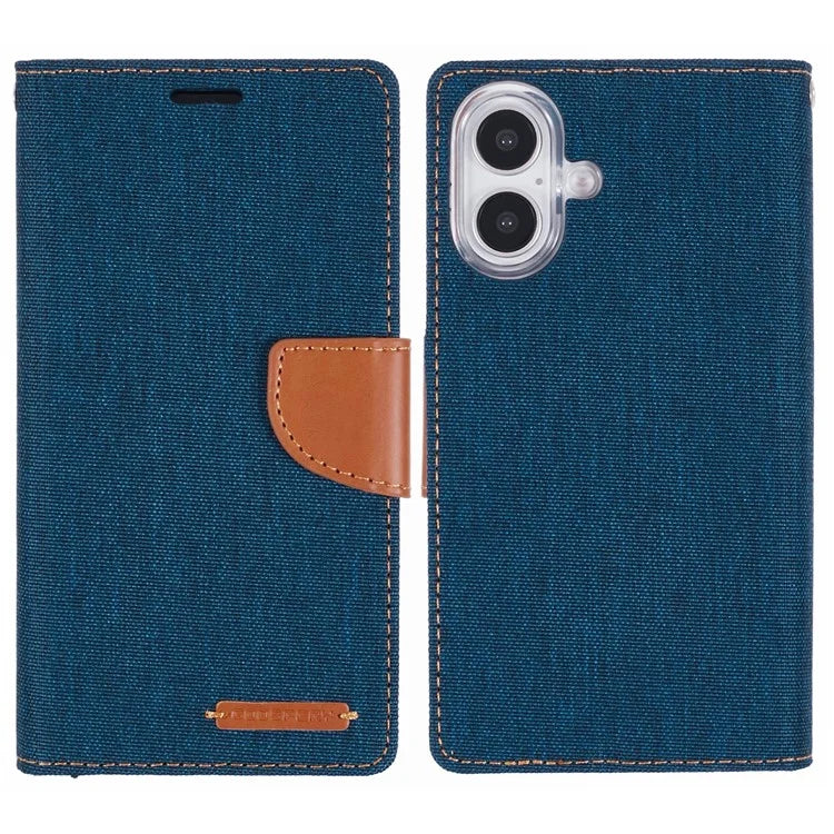 MERCURY GOOSPERY For iPhone 16 Case Canvas Texture Leather Wallet Phone Cover