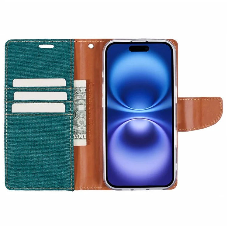 MERCURY GOOSPERY For iPhone 16 Case Canvas Texture Leather Wallet Phone Cover