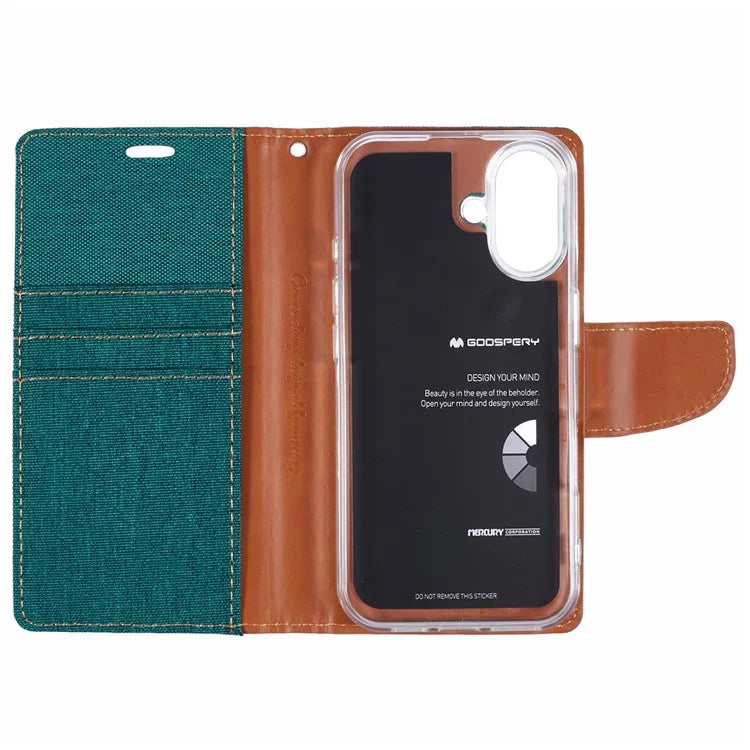 MERCURY GOOSPERY For iPhone 16 Case Canvas Texture Leather Wallet Phone Cover