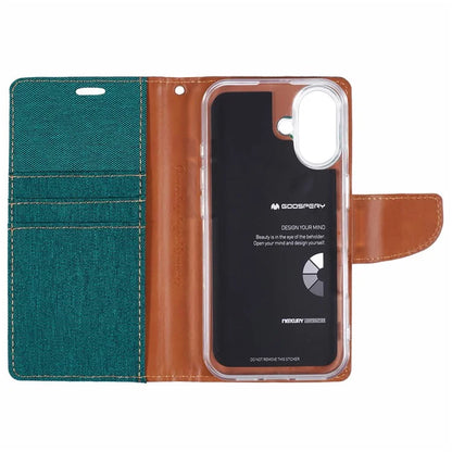 MERCURY GOOSPERY For iPhone 16 Case Canvas Texture Leather Wallet Phone Cover