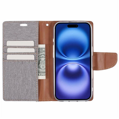 MERCURY GOOSPERY For iPhone 16 Case Canvas Texture Leather Wallet Phone Cover